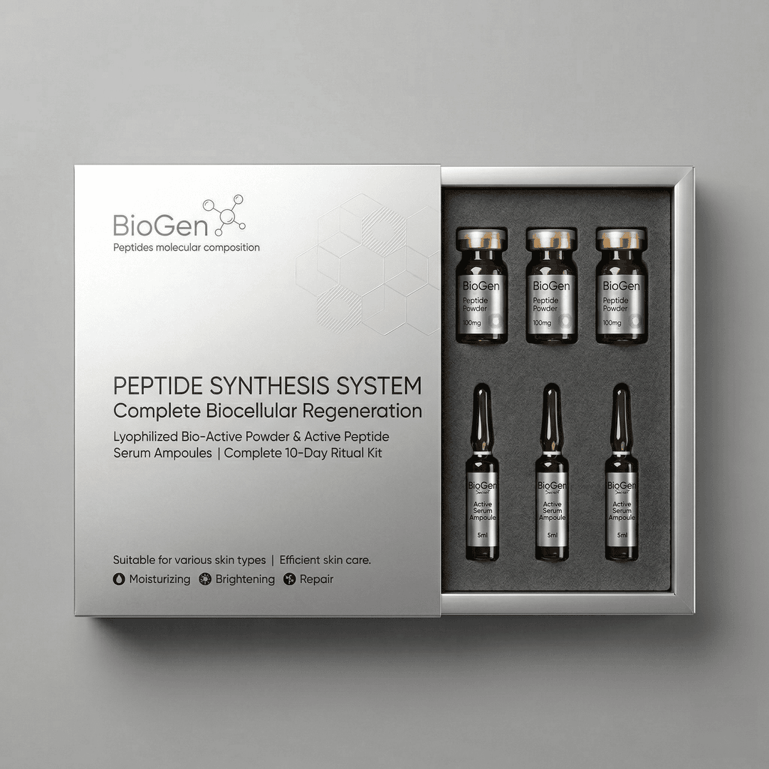 Custom foam insert holding peptide vials in kit box