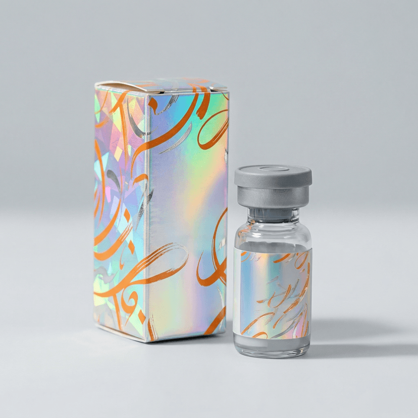 holographic cardboard kit box for peptide vials premium packaging