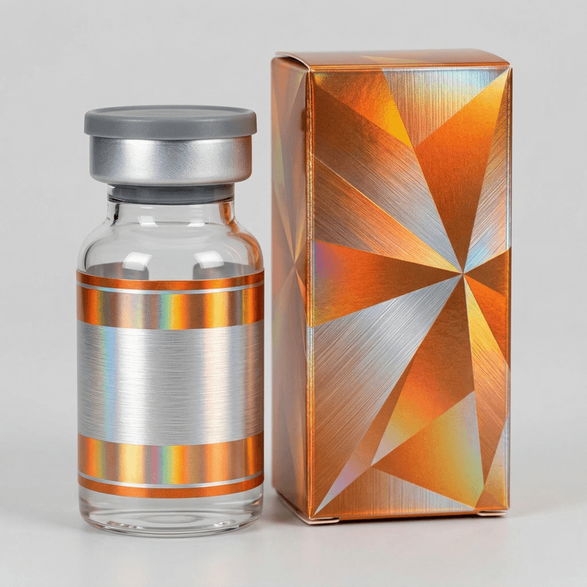 silver cardboard secondary box for single peptide vial pharmaceutical packaging