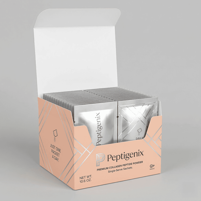 display secondary box with sachets D2C subscription peptide packaging