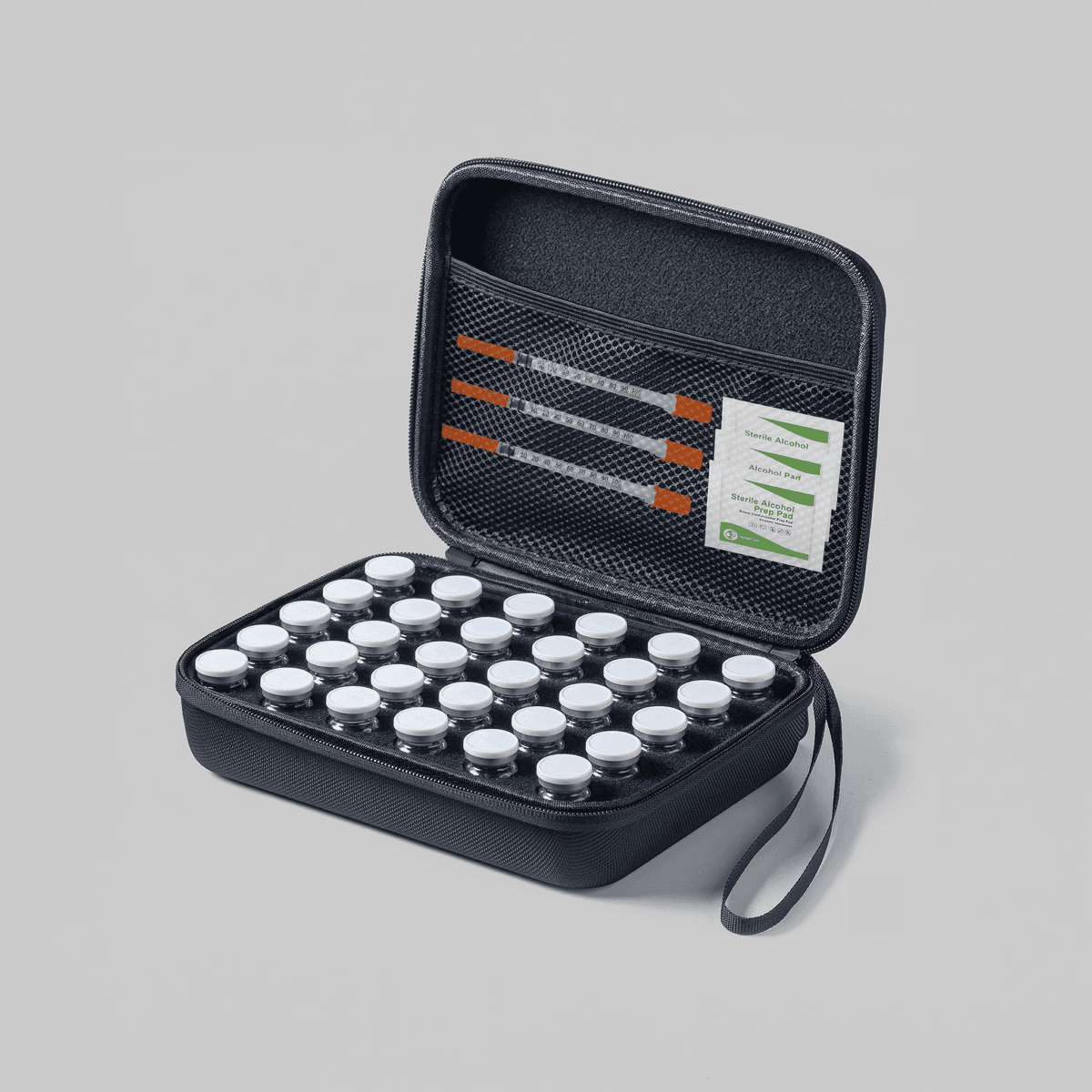 travel case for peptide vials and needles complete injection kit packaging