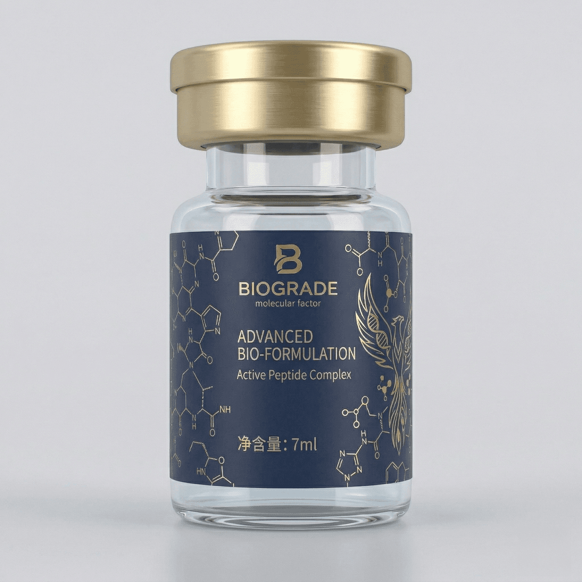 peptide vial with custom coloured cap and precision printed label pharmaceutical kit