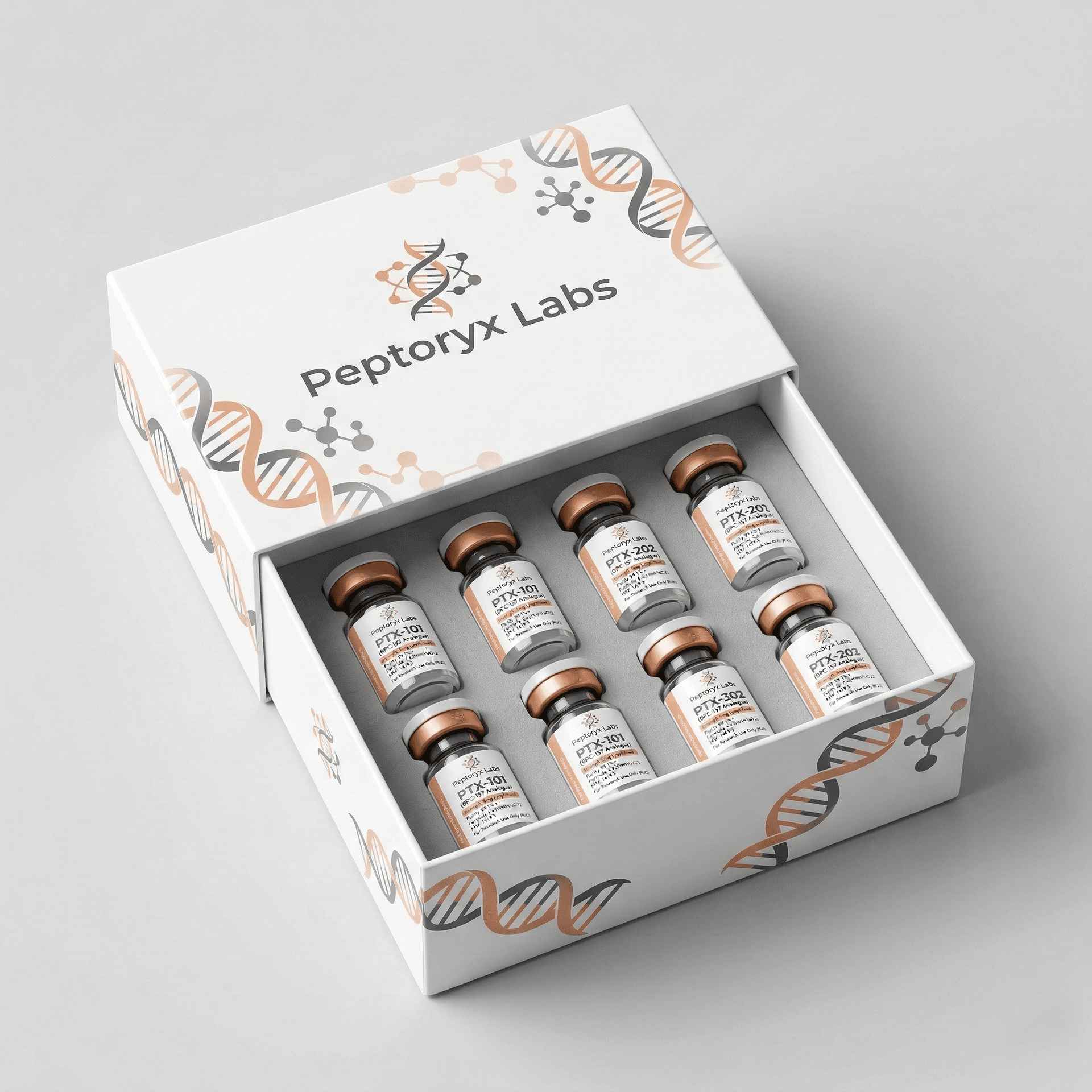 Premium peptide packaging kit with vials and secondary box